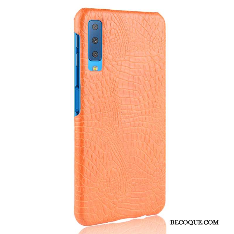 Samsung Galaxy A7 2018 Coque Vintage Protection Bleu Crocodile Modèle Sac Délavé En Daim