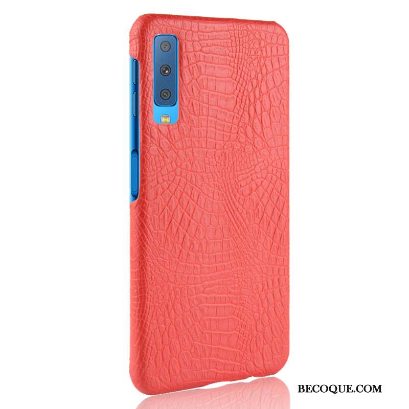 Samsung Galaxy A7 2018 Coque Vintage Protection Bleu Crocodile Modèle Sac Délavé En Daim