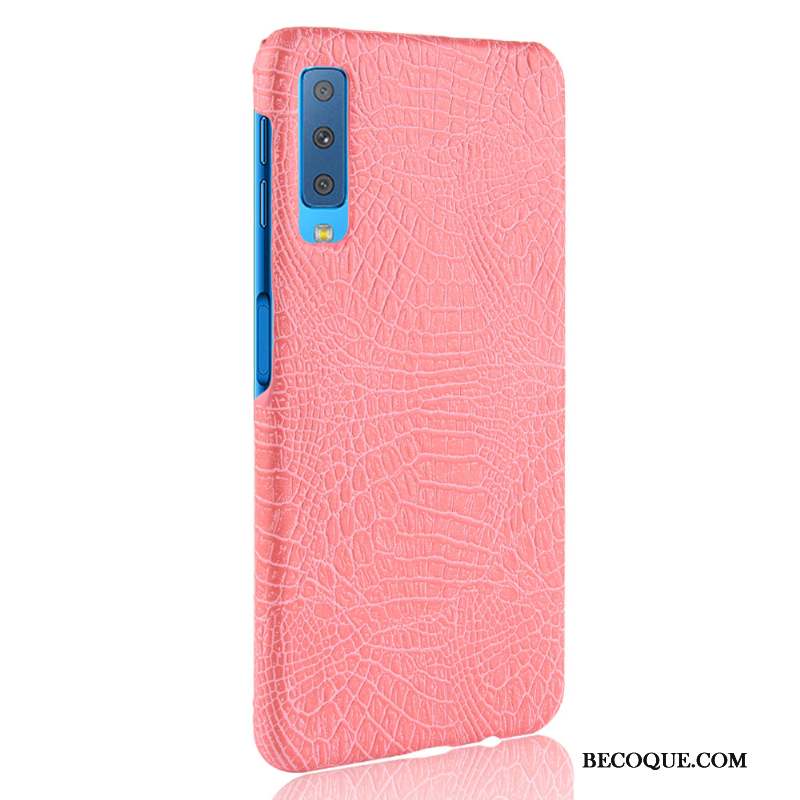 Samsung Galaxy A7 2018 Coque Vintage Protection Bleu Crocodile Modèle Sac Délavé En Daim