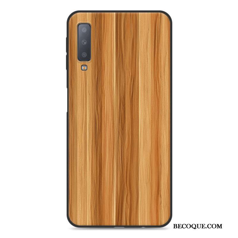 Samsung Galaxy A7 2018 Fluide Doux Coque De Téléphone Grain De Bois Bleu Tout Compris Étui