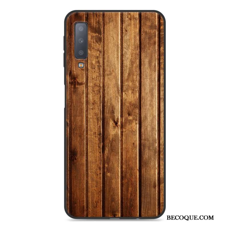 Samsung Galaxy A7 2018 Fluide Doux Coque De Téléphone Grain De Bois Bleu Tout Compris Étui