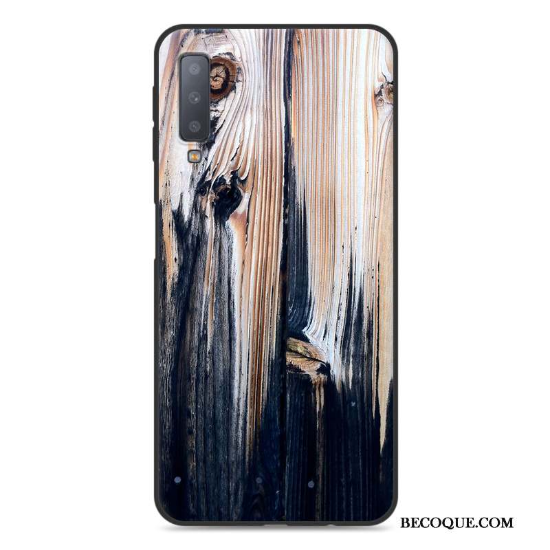 Samsung Galaxy A7 2018 Fluide Doux Coque De Téléphone Grain De Bois Bleu Tout Compris Étui