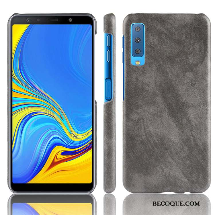 Samsung Galaxy A7 2018 Litchi Coque Qualité Étui Cuir Vintage