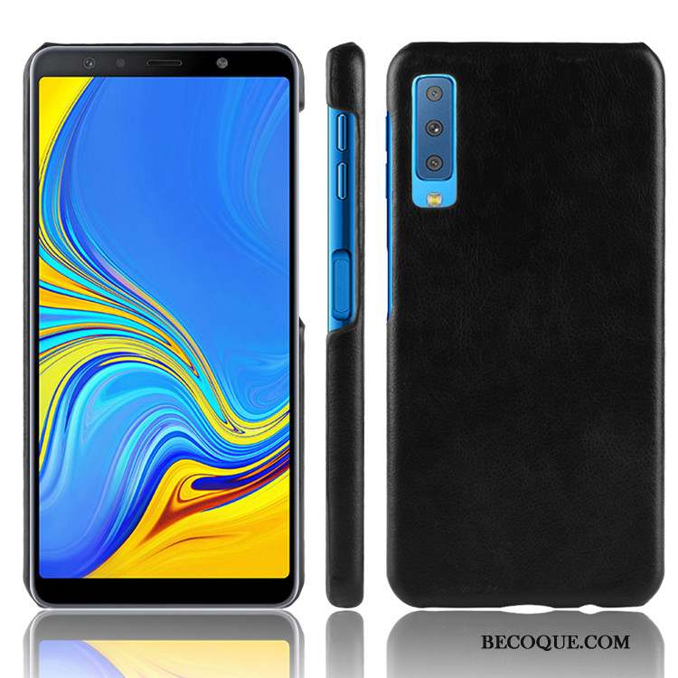 Samsung Galaxy A7 2018 Litchi Coque Qualité Étui Cuir Vintage