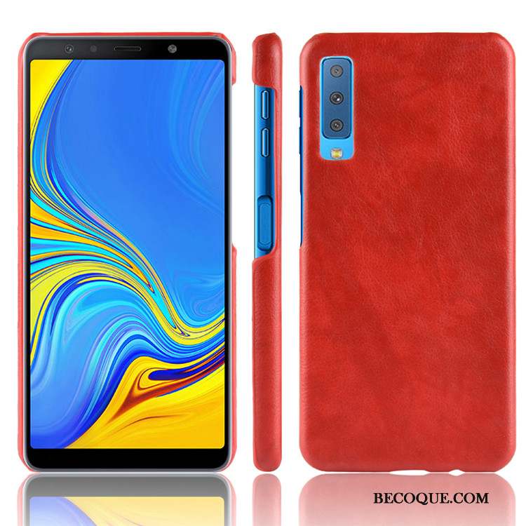 Samsung Galaxy A7 2018 Litchi Coque Qualité Étui Cuir Vintage