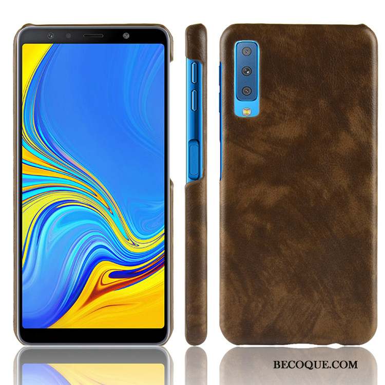 Samsung Galaxy A7 2018 Litchi Coque Qualité Étui Cuir Vintage