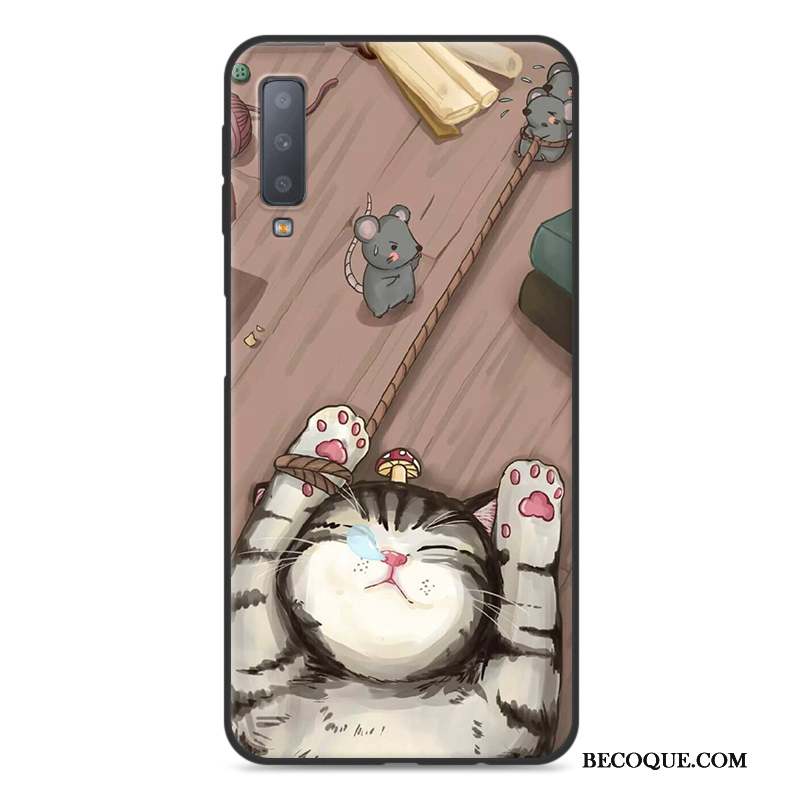 Samsung Galaxy A7 2018 Noir Fluide Doux Coque De Téléphone Étui Incassable Dessin Animé