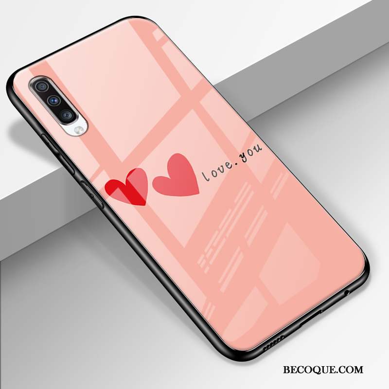 Samsung Galaxy A70 Coque De Téléphone Dessin Animé Amoureux Rose Verre Incassable