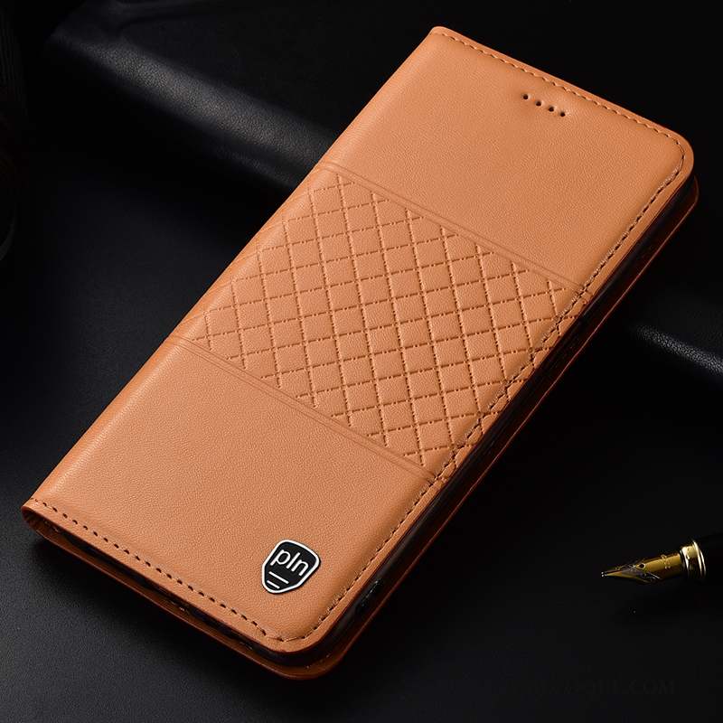 Samsung Galaxy A70 Coque Housse Cuir Haut Luxe Cuir Véritable Étui Jaune