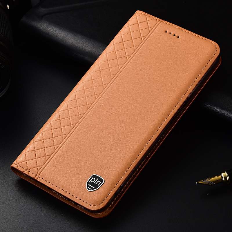 Samsung Galaxy A70 Coque Housse Cuir Haut Luxe Cuir Véritable Étui Jaune