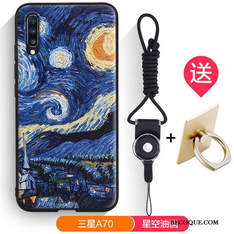 Samsung Galaxy A70 Fluide Doux Coque De Téléphone Bleu Dessin Animé Téléphone Portable Étui