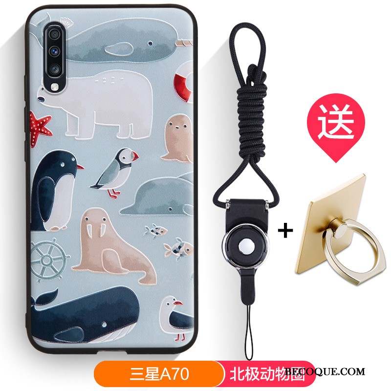 Samsung Galaxy A70 Fluide Doux Coque De Téléphone Bleu Dessin Animé Téléphone Portable Étui