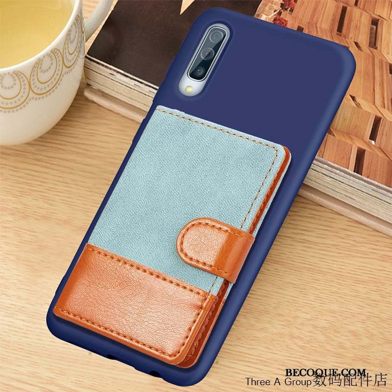 Samsung Galaxy A70s Coque De Téléphone Portefeuille Bleu Clair Étui Carte Fluide Doux