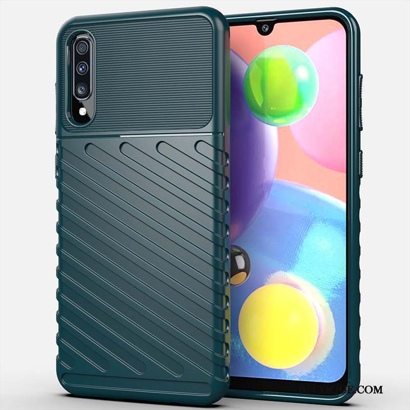 Samsung Galaxy A70s Coque Incassable Fluide Doux Vert Foncé Étui Protection Silicone