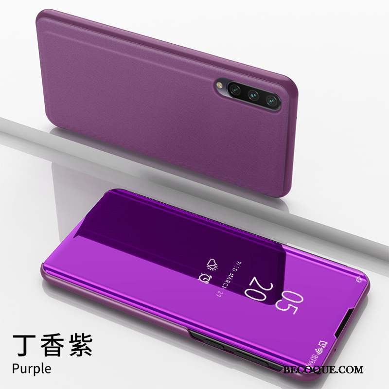 Samsung Galaxy A70s Violet Coque De Téléphone Plier Étui En Cuir Housse Miroir