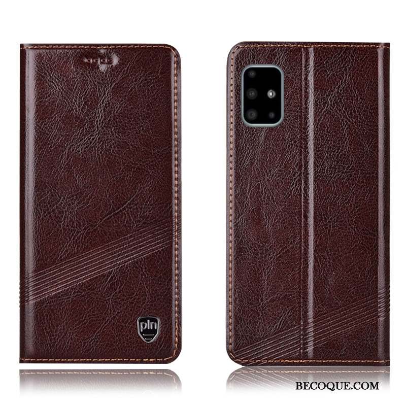 Samsung Galaxy A71 Coque Tout Compris Protection Étui Incassable Marron Modèle Fleurie