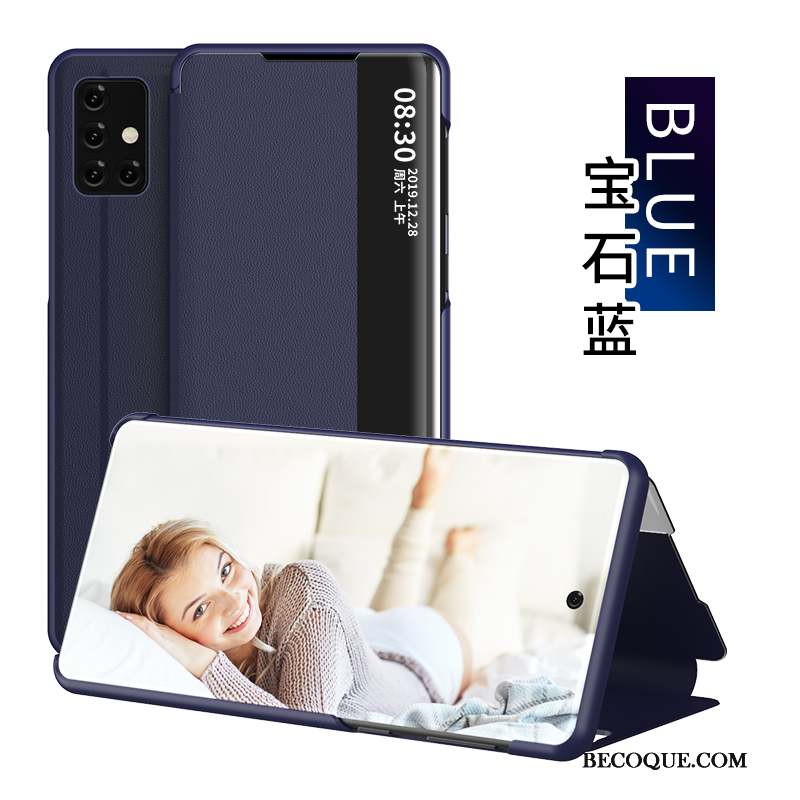 Samsung Galaxy A71 Étui En Cuir Coque De Téléphone Tempérer Business Windows Plier