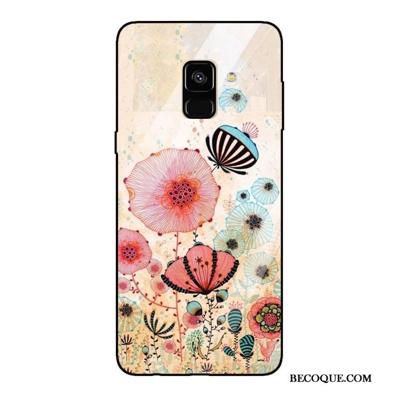 Samsung Galaxy A8 2018 Coque De Téléphone Tendance Bleu Peinture Verre Trempé Miroir