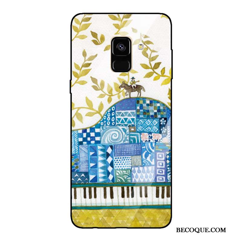 Samsung Galaxy A8 2018 Coque De Téléphone Tendance Bleu Peinture Verre Trempé Miroir