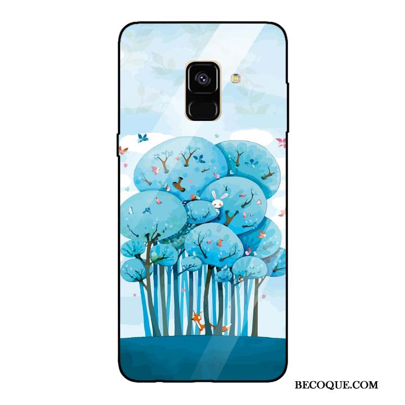 Samsung Galaxy A8 2018 Coque De Téléphone Tendance Bleu Peinture Verre Trempé Miroir