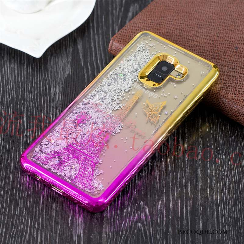 Samsung Galaxy A8 2018 Coque Silicone Quicksand Rose Étui Luxe Placage