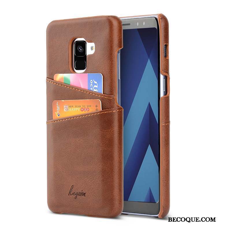 Samsung Galaxy A8+ Coque De Téléphone Business Jaune Cuir Carte Étui