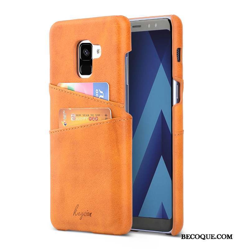 Samsung Galaxy A8+ Coque De Téléphone Business Jaune Cuir Carte Étui