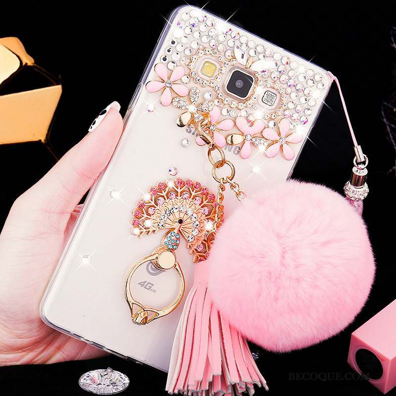 Samsung Galaxy A8 Coque Rose Délavé En Daim Téléphone Portable Difficile Strass Fluide Doux