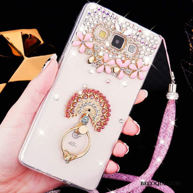 Samsung Galaxy A8 Coque Rose Délavé En Daim Téléphone Portable Difficile Strass Fluide Doux