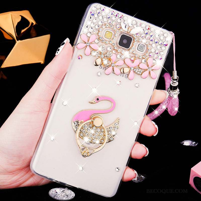 Samsung Galaxy A8 Coque Rose Délavé En Daim Téléphone Portable Difficile Strass Fluide Doux