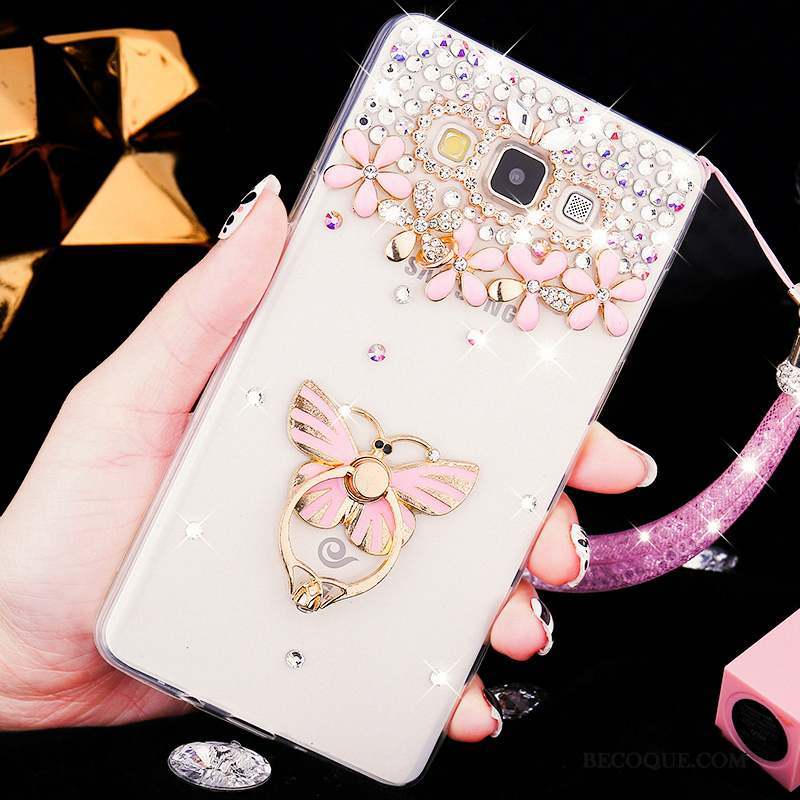 Samsung Galaxy A8 Coque Rose Délavé En Daim Téléphone Portable Difficile Strass Fluide Doux