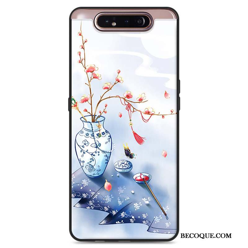 Samsung Galaxy A80 Coque Vent Étui Nouveau Gris Style Chinois Fleurs