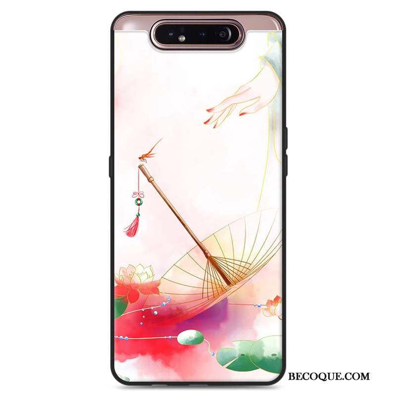 Samsung Galaxy A80 Coque Vent Étui Nouveau Gris Style Chinois Fleurs