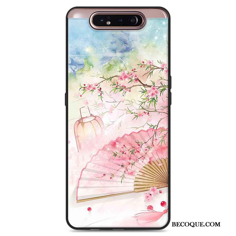 Samsung Galaxy A80 Coque Vent Étui Nouveau Gris Style Chinois Fleurs