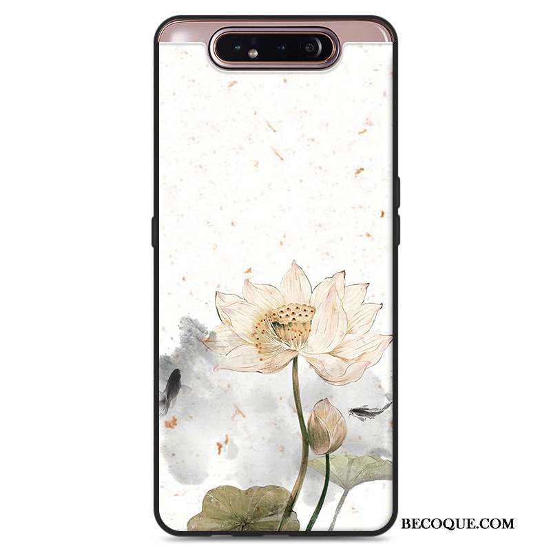 Samsung Galaxy A80 Coque Vent Étui Nouveau Gris Style Chinois Fleurs