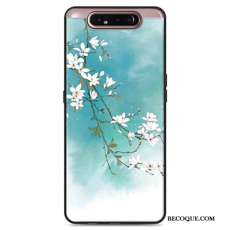 Samsung Galaxy A80 Coque Vent Étui Nouveau Gris Style Chinois Fleurs