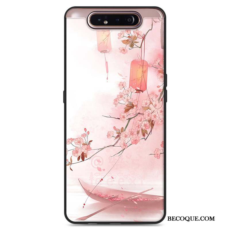 Samsung Galaxy A80 Coque Vent Étui Nouveau Gris Style Chinois Fleurs