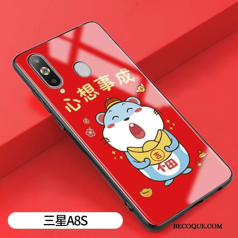 Samsung Galaxy A8s Dessin Animé Verre Coque De Téléphone Rouge Silicone Nouveau