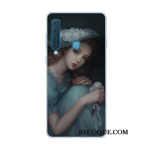 Samsung Galaxy A9 2018 Coque Créatif Bleu Fluide Doux Téléphone Portable Vintage Incassable