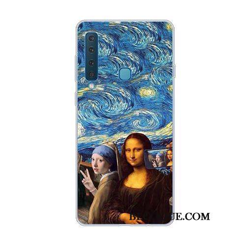 Samsung Galaxy A9 2018 Coque Créatif Bleu Fluide Doux Téléphone Portable Vintage Incassable