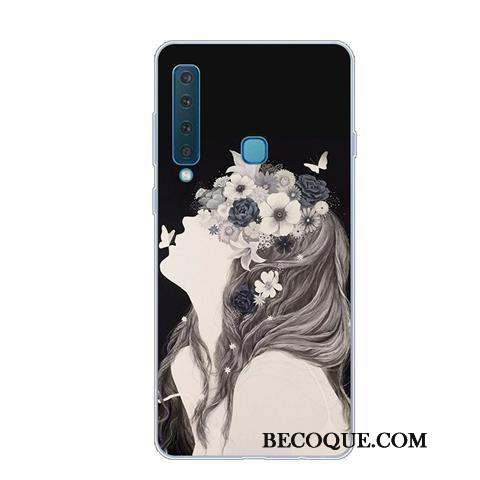Samsung Galaxy A9 2018 Coque Créatif Bleu Fluide Doux Téléphone Portable Vintage Incassable