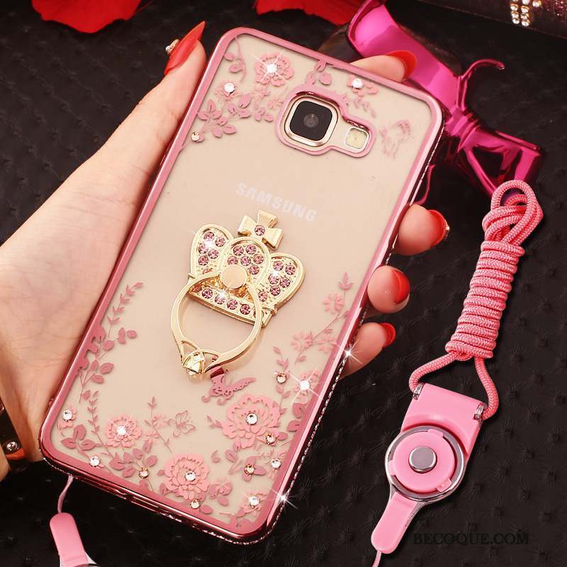 Samsung Galaxy A9 Coque Ornements Suspendus Strass Anneau Rose Protection Étui