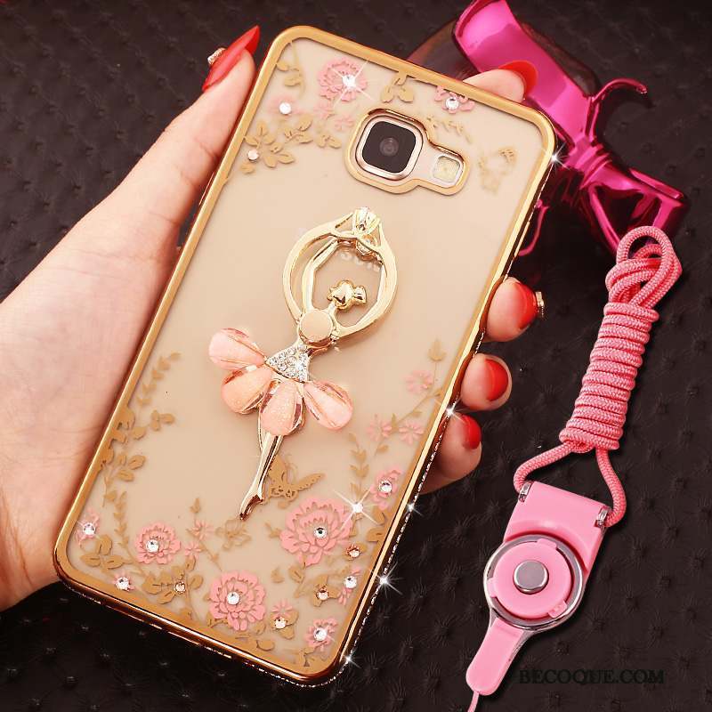 Samsung Galaxy A9 Coque Ornements Suspendus Strass Anneau Rose Protection Étui