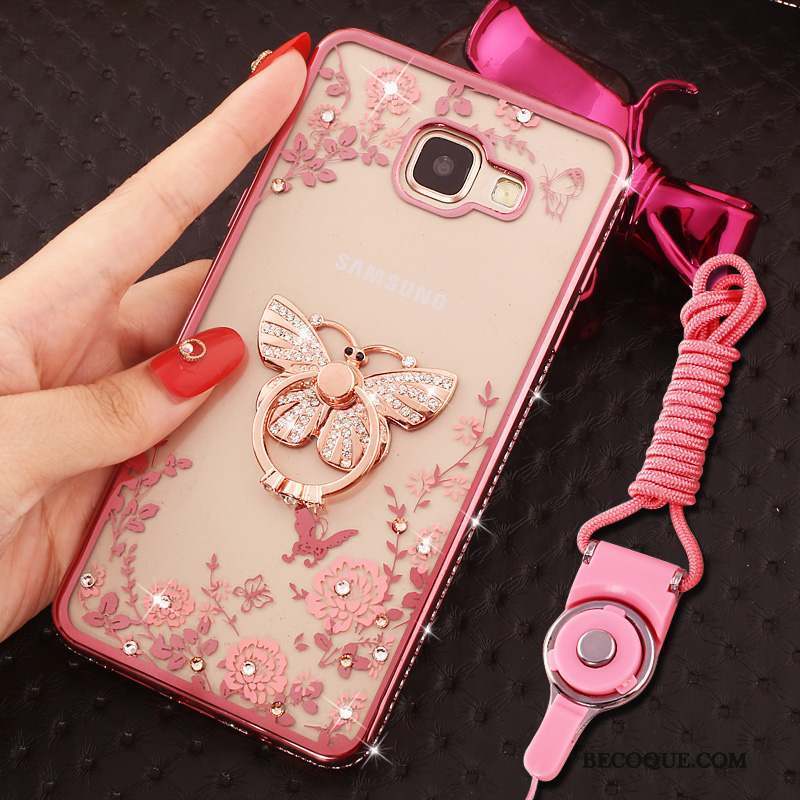 Samsung Galaxy A9 Coque Ornements Suspendus Strass Anneau Rose Protection Étui