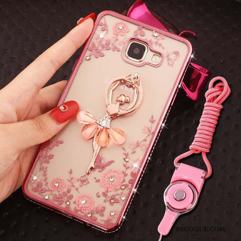 Samsung Galaxy A9 Coque Ornements Suspendus Strass Anneau Rose Protection Étui