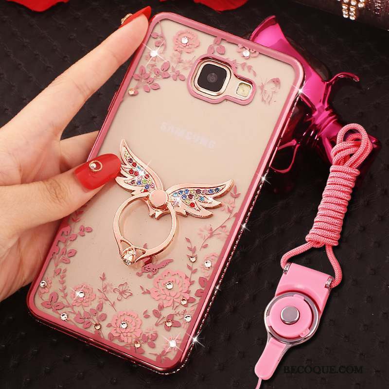 Samsung Galaxy A9 Coque Ornements Suspendus Strass Anneau Rose Protection Étui