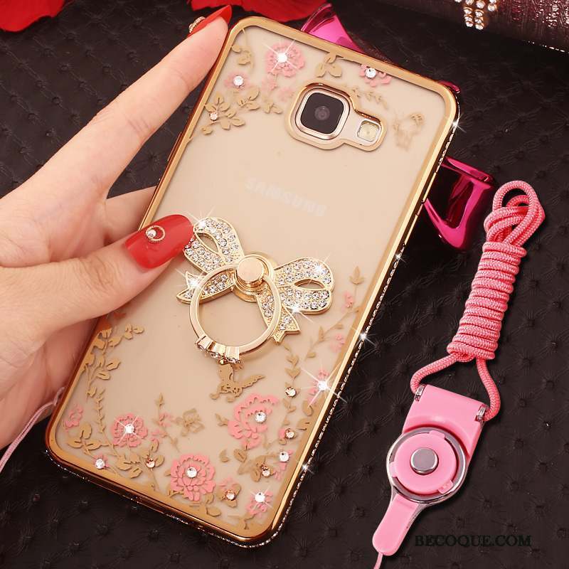 Samsung Galaxy A9 Coque Ornements Suspendus Strass Anneau Rose Protection Étui