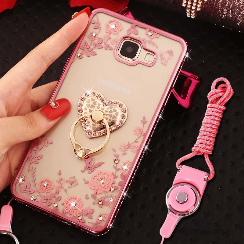 Samsung Galaxy A9 Coque Ornements Suspendus Strass Anneau Rose Protection Étui