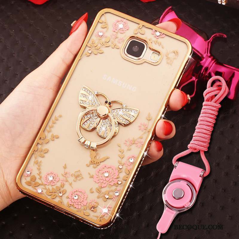 Samsung Galaxy A9 Coque Ornements Suspendus Strass Anneau Rose Protection Étui