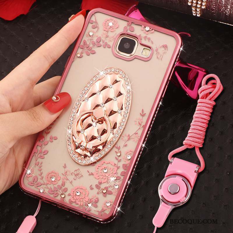 Samsung Galaxy A9 Coque Ornements Suspendus Strass Anneau Rose Protection Étui